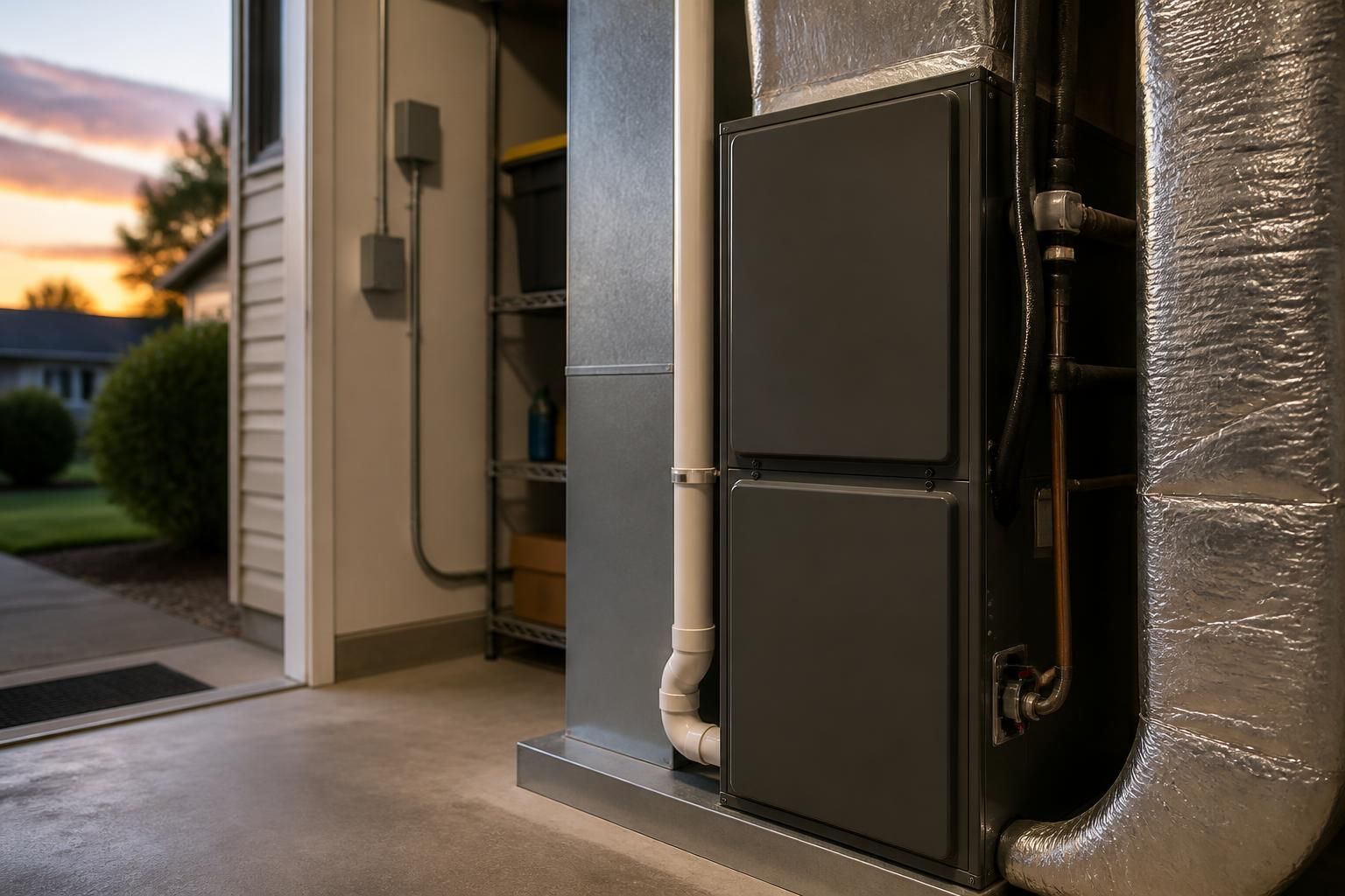 Tidy home mechanical area with a restored HVAC system.