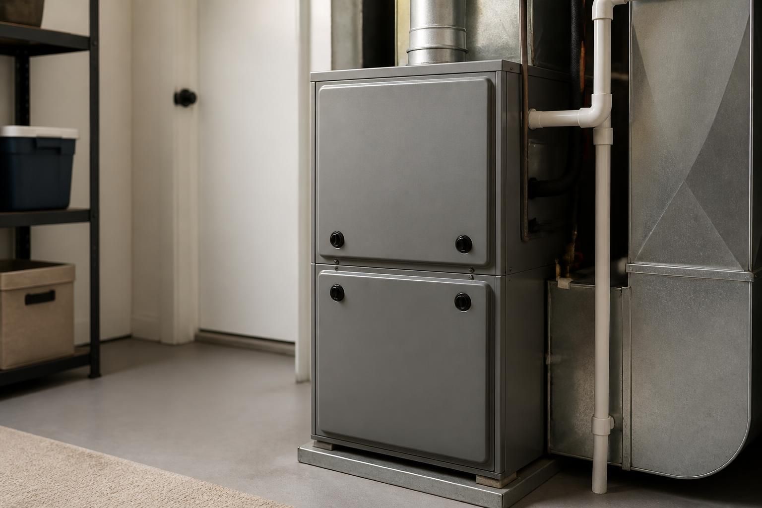 Repaired furnace in a neat utility room.