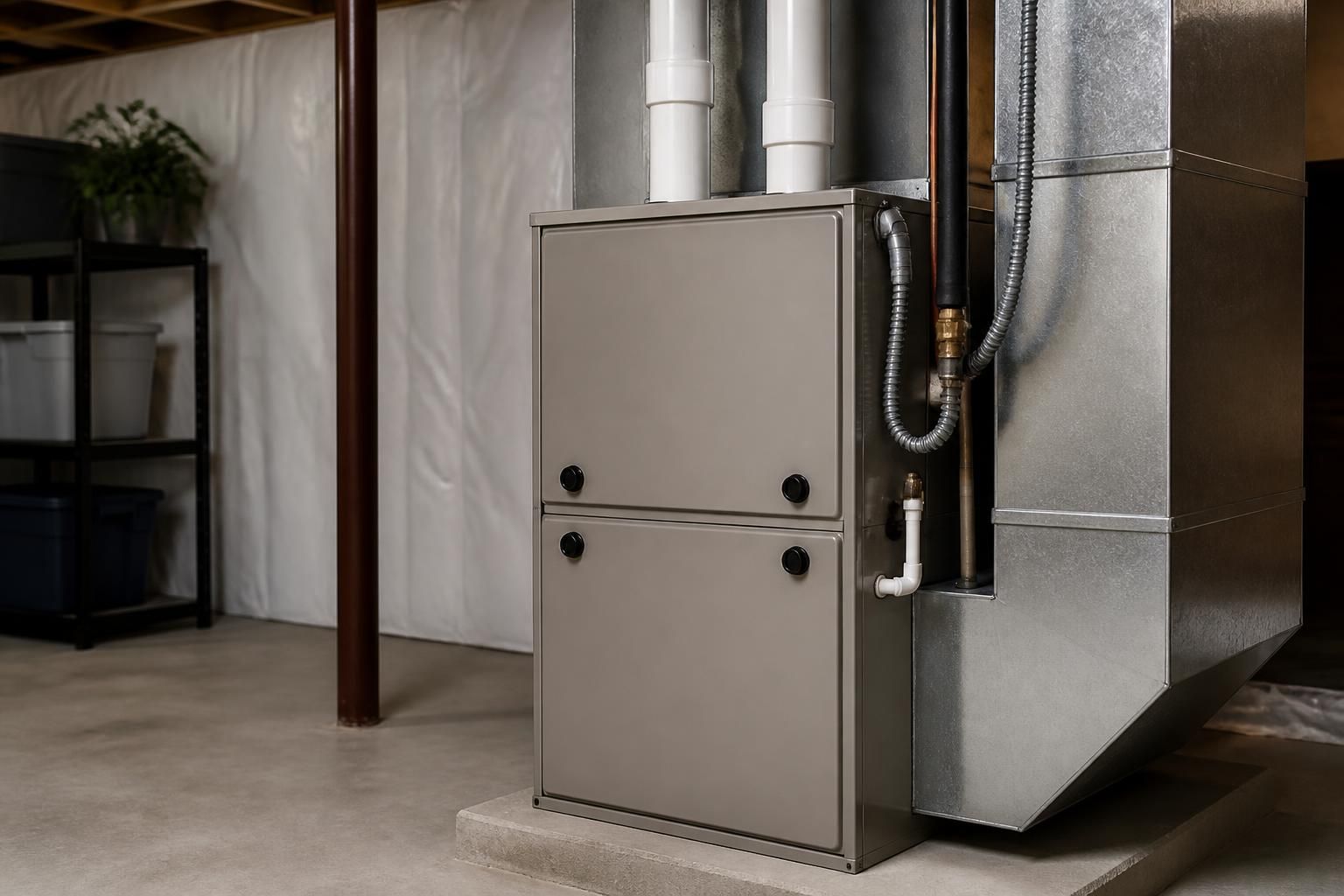 Restored home heating system in a clean utility space.